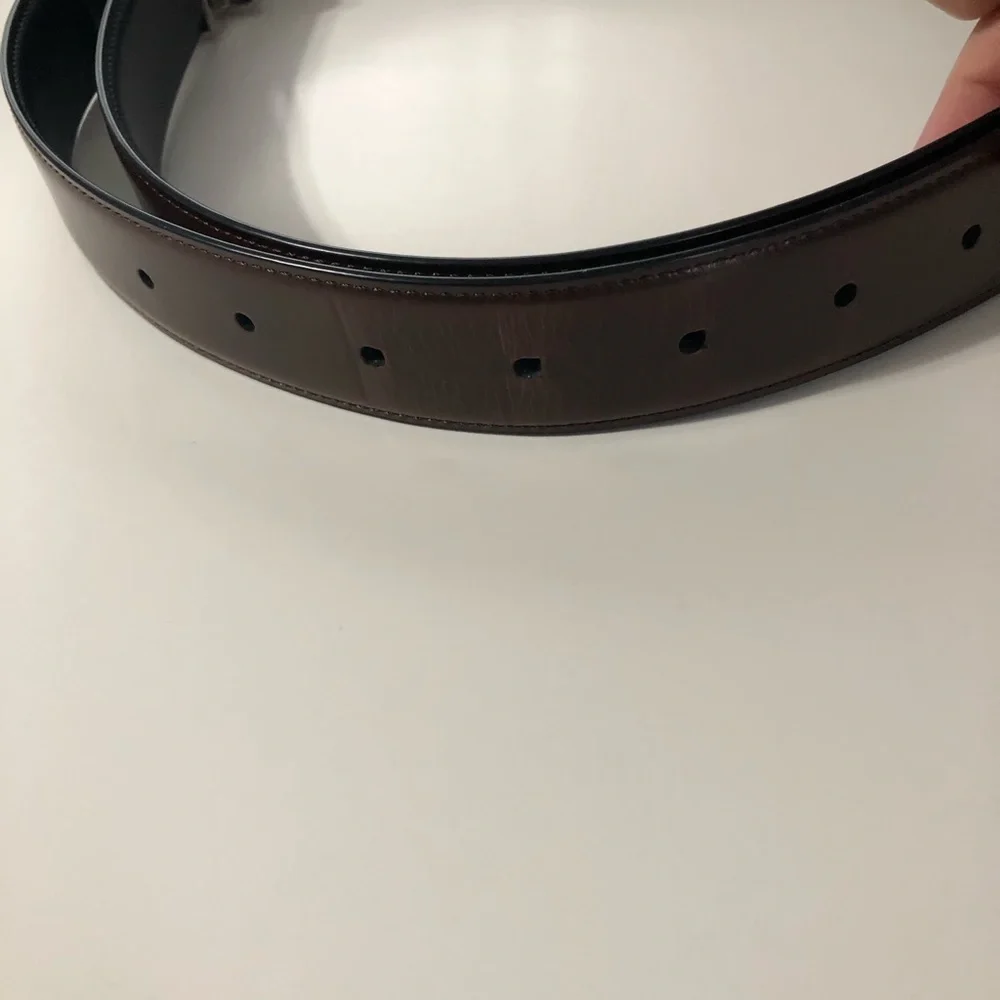 Perry Ellis reversible belt black or brown leather silver tone buckle‎